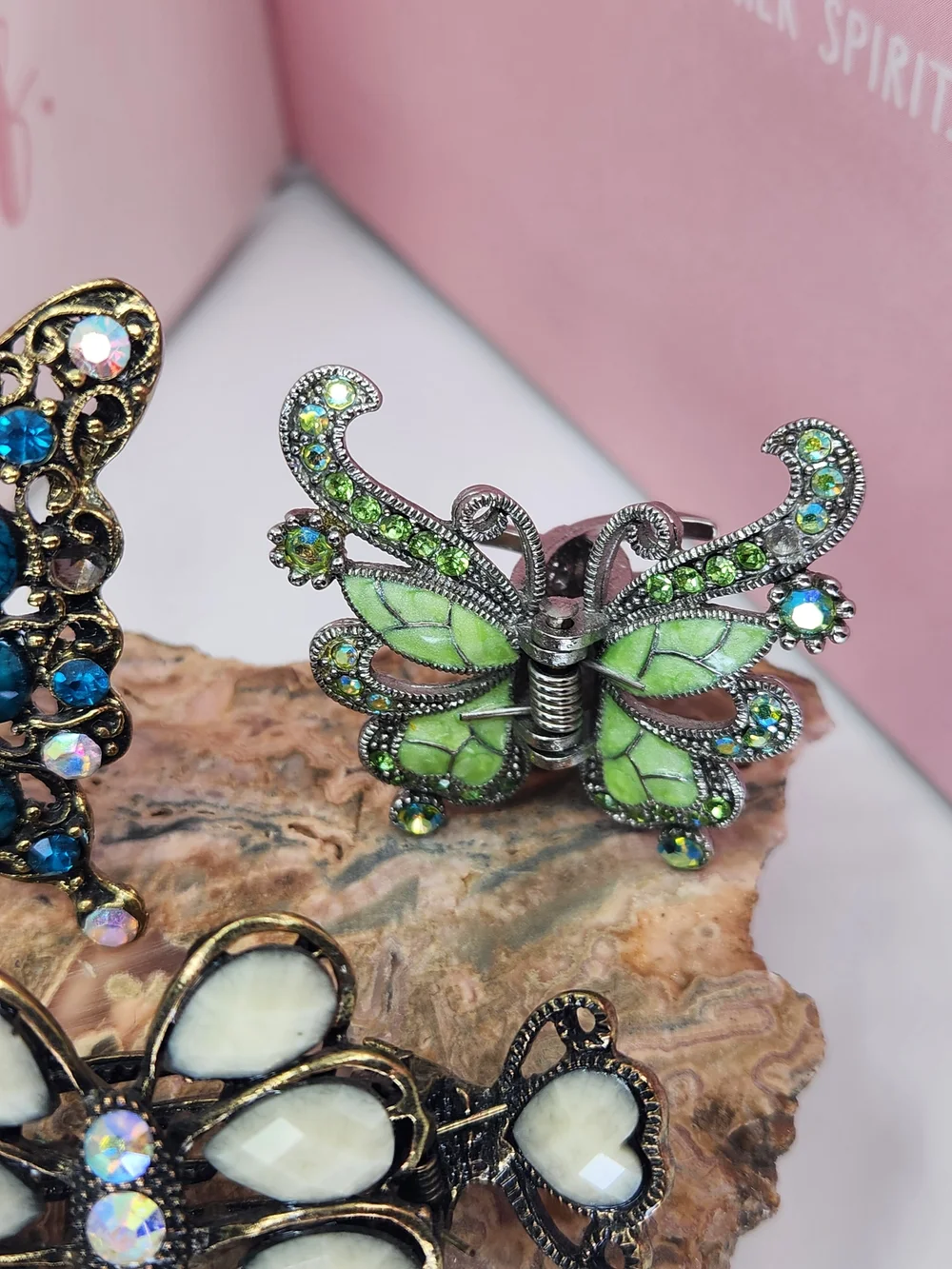Butterfly Crystal Hair Clips - Blue, Green, Ivory, or Amber